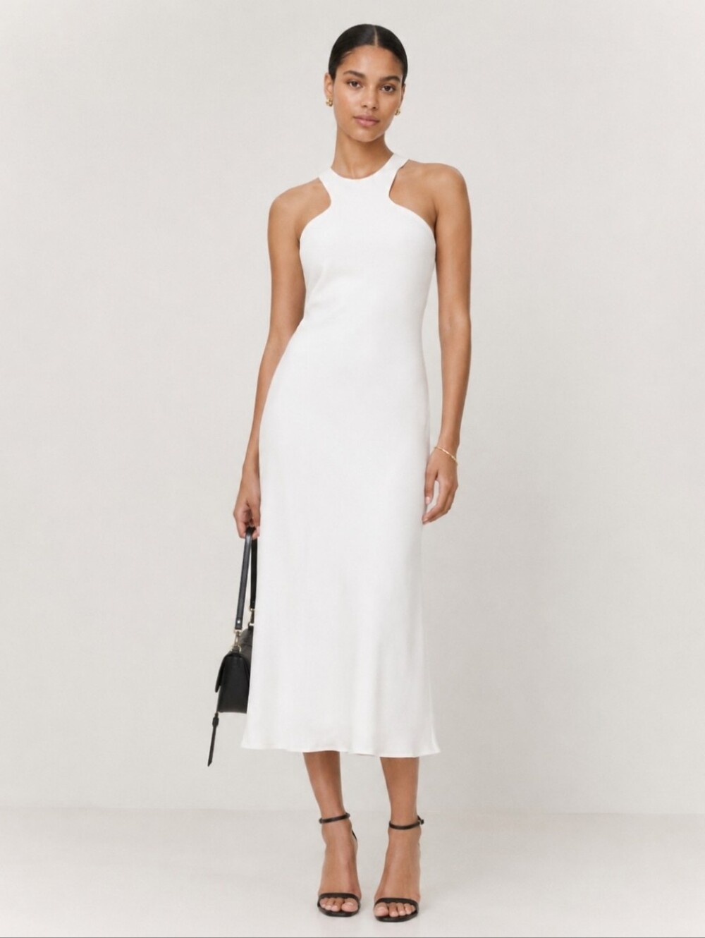 All Saints Betina Racer Neck Slip White Midi Dress in size 10